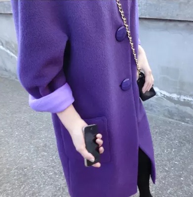 气质款优雅紫 复古小领子长款大衣外套
