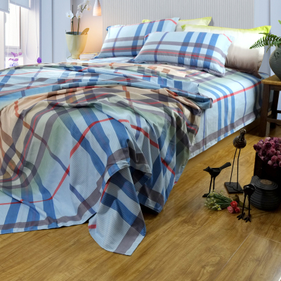 新品植物羊绒北欧韩式床上用品四件套经典时尚格子床单被套件包邮