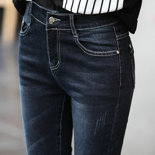 2016新款韩版修身深色牛仔裤女弹力紧身黑色低腰铅笔裤小脚长裤女