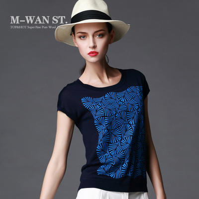 梅湾街2015新款夏装韩版印花打底衫宽松短袖上衣 女士针织T恤衫