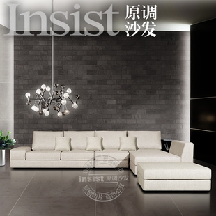 品牌高档布艺沙发组合 米白纯色简约现代亚麻北欧大户型客厅转角