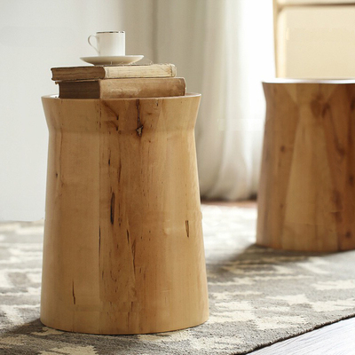 美式乡村边几 圆木茶几 高脚凳 床头边几 全实木 木桩茶桌 木桩凳