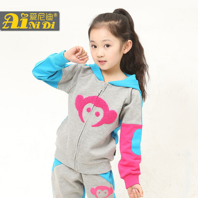童装女童2014新款儿童套头运动套装 韩版春秋装长袖卫衣两件套
