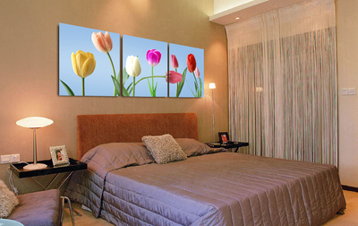 客厅现代装饰画无框画卧室床头郁金香三联画壁画现代简约含苞待放
