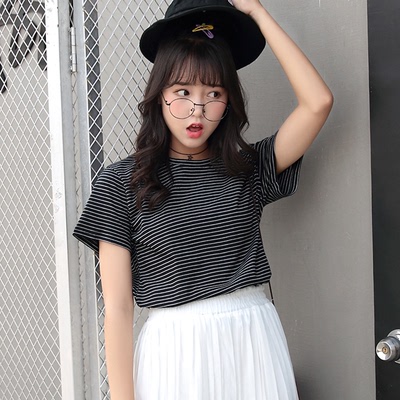 2016夏季新款韩版学生条纹短袖半袖女