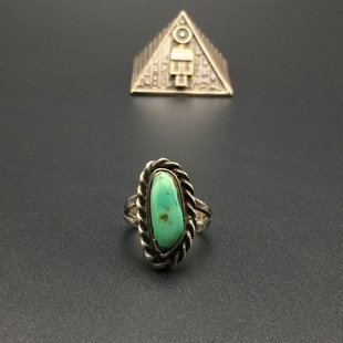 1950s美国印第安Navajo纳瓦霍天然绿松石纯银古董个性孤品戒指女