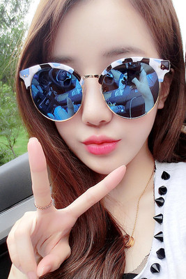 贝贝妞2016明星同款韩风潮流大理石纹太阳镜铆钉眼镜可爱优雅墨镜