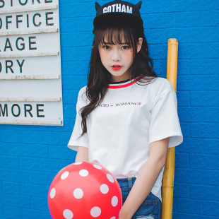 2016韩版女装 夏装时尚新款字母印花螺纹T恤NZ71330