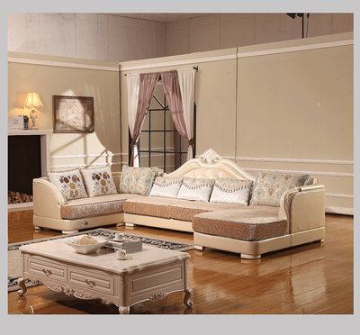 欧式布沙发布艺沙发简欧小户型客厅转角沙发实木雕花沙发皮布沙发