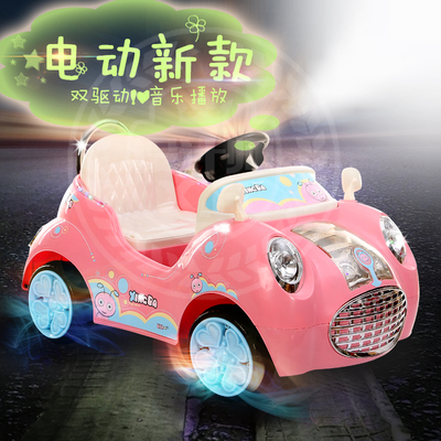 新款卡通儿童电动车四轮双驱摇摆遥控汽车可坐宝宝车小孩玩具车