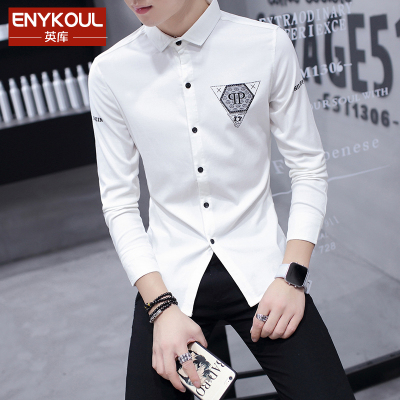 EnyKoul/英库秋季长袖衬衫男士衬衣韩版修身款寸衫青年衬衫男潮流