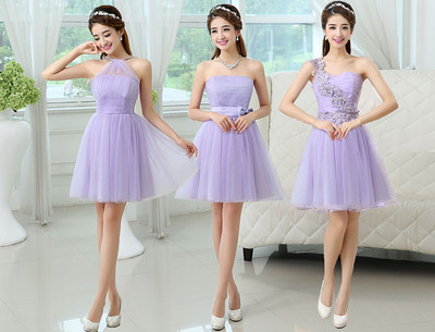 2015新款伴娘礼服短款韩版伴娘团礼服紫色小礼服裙伴娘裙姐妹裙