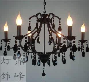 欧式田园水晶吊灯 美式乡村铁艺蜡烛灯 客厅卧室吸吊两用枝型吊灯