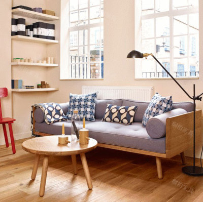 北欧宜家三人麻布沙发 美式乡村风格大小户型实木沙发 后现代