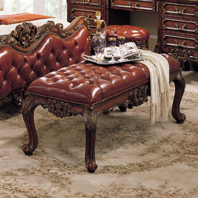 美式实木真皮床尾凳卧室床榻床前凳欧式长方形无靠背换鞋凳沙发凳