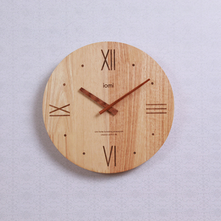 免费刻字iomi实木钟表木钟木质挂钟创意简约木钟表客厅挂钟原木钟