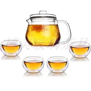 整套茶具组合耐热玻璃花草茶具 三件式壶品茗杯玻璃功夫茶具 茶壶
