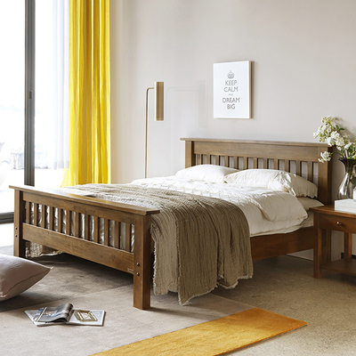 进口纯实木床宜家简约橡胶木床卧室家具环保乡村双人床1.5米1.8米