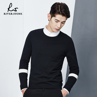 RS男装 2016年冬季新款韩版男士修身时尚纯色针织衫毛衣外套 潮