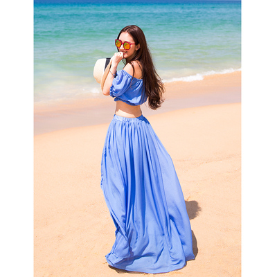 韩国名媛套装！海边度假沙滩裙半身长裙 甜美气质显瘦夏波西米亚