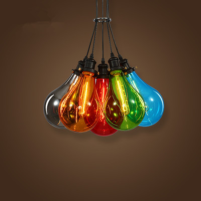 餐厅创意吊灯 彩色吧台吊灯 个性美式复古 玻璃泡泡吊灯
