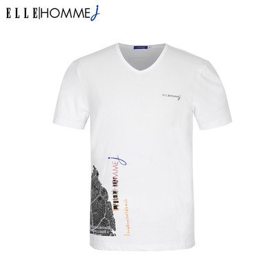 ELLE HOMME商场同款 2015夏季新款男士百搭V领上衣纯棉短袖T恤衫
