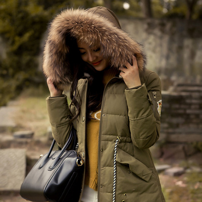 2014新款韩版军工装中长款羽绒服冬装女加厚大毛领带帽专柜潮外套