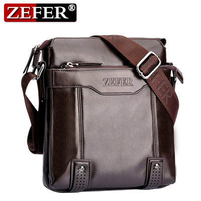 新款zefer品牌男包韩版单肩包男士时尚pu斜挎包竖款方形休闲包包