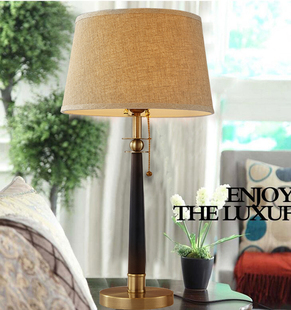 美式台灯 创意中式简约现代复古铜布艺装饰灯具客厅卧室床头台灯