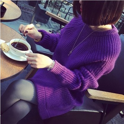 秋冬季时尚韩版宽松直筒显瘦保暖外穿中长款针织衫毛衣女