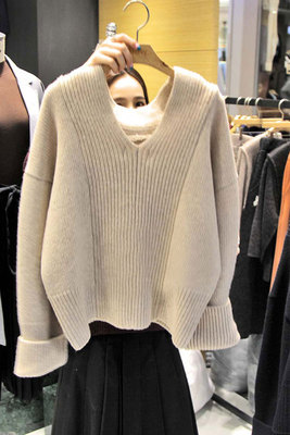 2016秋冬季新款女韩版短款V领针织衫宽松长袖打底套头毛衣女外套
