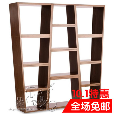 胡桃木色书柜烤漆梯形书架现代简约烤漆书架置物架装饰架特价定制
