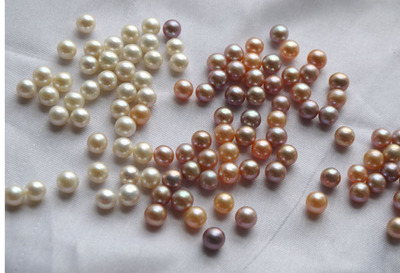天然淡水珍珠6.5-7裸珠正圆形半孔颗粒珠戒指耳钉 半成品散珠diy