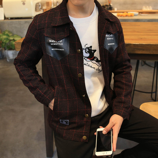 青年男士春秋装外套高中生外套夹克衫男初中学生韩版修身字母茄克