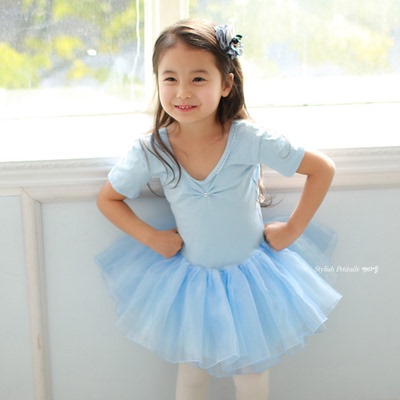 韩国进口儿童舞蹈裙 少儿跳舞练功服装 幼儿园芭蕾女孩蓝色蓬蓬裙