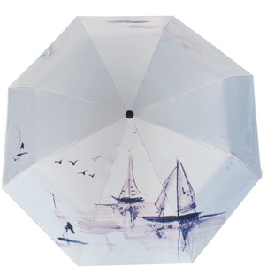 经典折叠伞帆船海水墨画碰击黑胶布 防晒防紫外线韩国遮阳雨伞