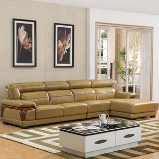 简约现代小户型客厅组合进口牛皮休闲真皮沙发广东正品L型