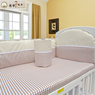 璞哥琅弟婴儿床上用品五套件宝宝床品纯棉床围床单可拆洗