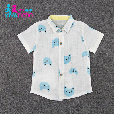 YIYADODO2015夏季新款童装男童卡通图案棉麻衬衫