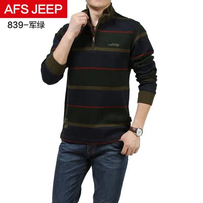 Afs Jeep/战地吉普长袖T恤男 专柜正品 男士春季新款条纹加厚T恤