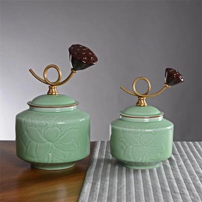 路克马丁欧式简欧美式家居饰品陶瓷摆件陶瓷罐子铜包瓷摆件陶瓷罐