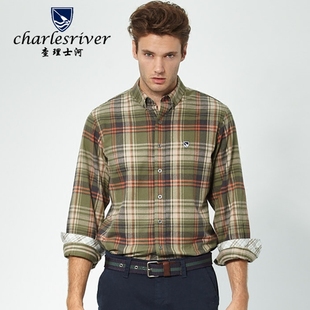 Charles River/查理士河男士长袖衬衫秋季宽松款商务休闲时尚衬衫