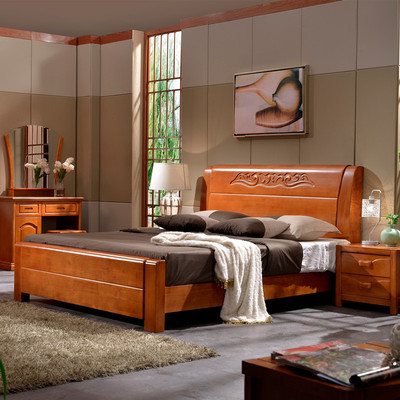 实木床1.8米简约现代1.5米双人床中式橡木床储物高箱床
