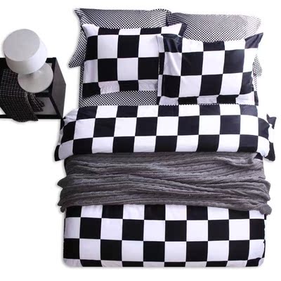 2015床套四件时尚黑白保暖全棉活性四件套纯棉套床上用品条纹格子