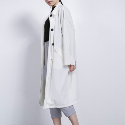 2016春季新款女装牛仔白色黑色日系潮长袖长款纯色单排扣风衣外套