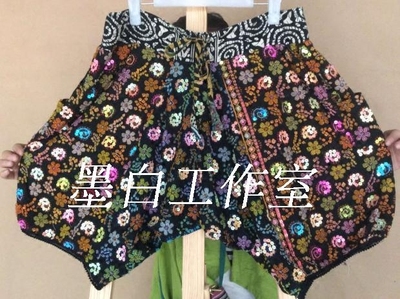泰国进口代购康平纯手工绣珠女裤 重工钉珠波西米亚休闲短大裆裤