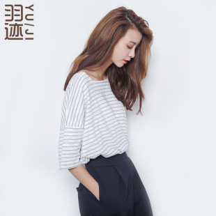 2016夏季韩国东大门女条纹宽松T恤韩版条纹短袖 t恤女A09
