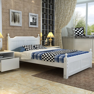 简约现代实木床白色松木床成人床双人床儿童单人床1.2 1.5 1.8米