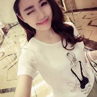 2016夏季新款女装韩版印花姐妹T恤闺蜜装棉质圆领显瘦短袖上衣