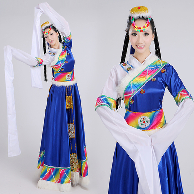 新款藏族舞蹈演出服 少数民族舞蹈服装女吉祥谣藏族水袖服饰